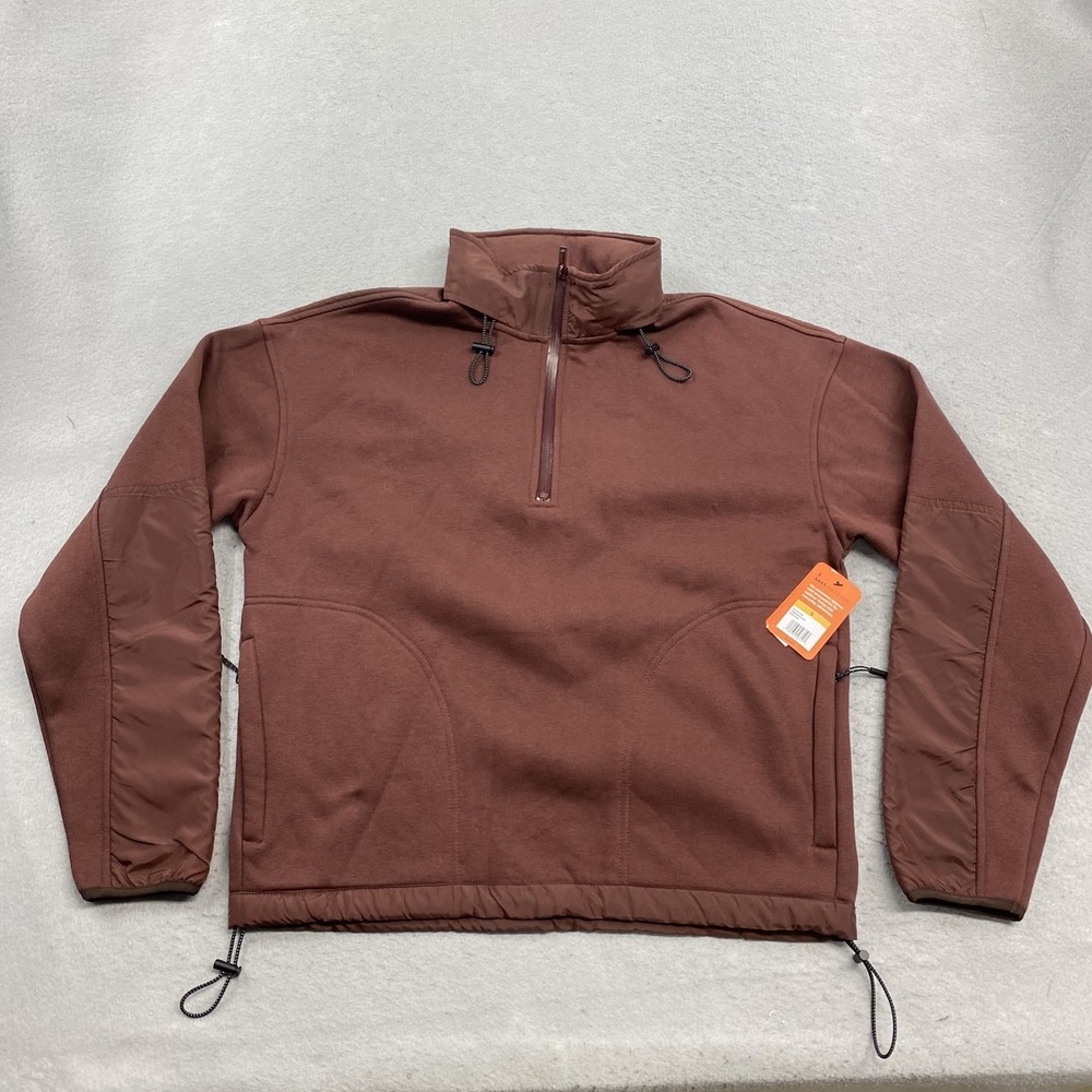 Bass Outdoor Sweatshirt Mens Small Red Convertible Hoodie Half Zip Fleece